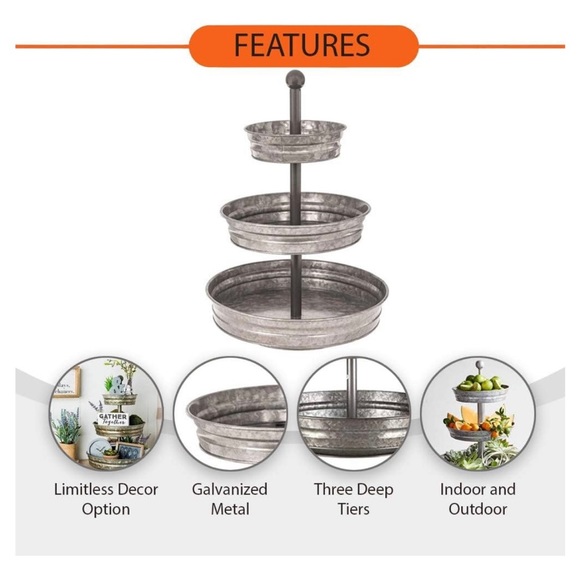 3 Tier Metal Tray, Indoor & Outdoor Use, like new, farmhouse style - Picture 4 of 10